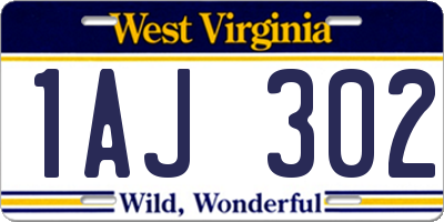 WV license plate 1AJ302