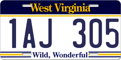 WV license plate 1AJ305