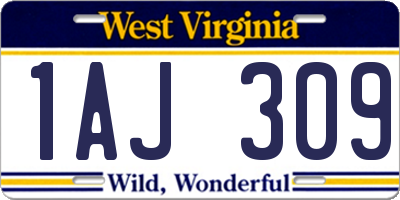 WV license plate 1AJ309
