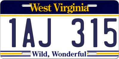 WV license plate 1AJ315