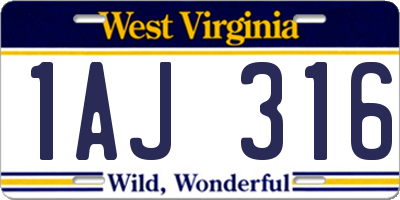WV license plate 1AJ316