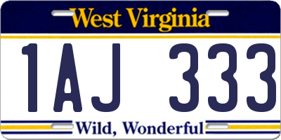 WV license plate 1AJ333