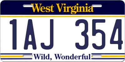 WV license plate 1AJ354