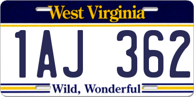 WV license plate 1AJ362