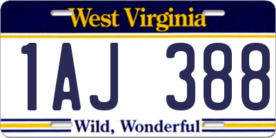 WV license plate 1AJ388