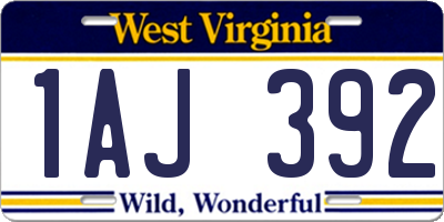 WV license plate 1AJ392