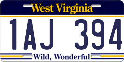 WV license plate 1AJ394
