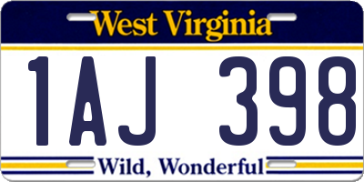 WV license plate 1AJ398