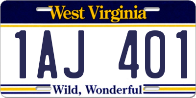 WV license plate 1AJ401
