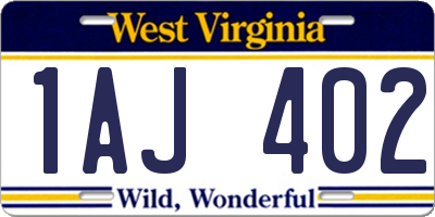 WV license plate 1AJ402
