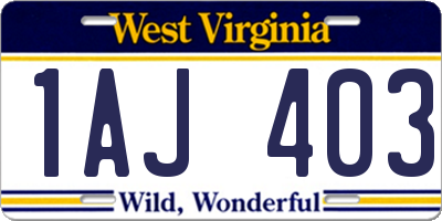 WV license plate 1AJ403