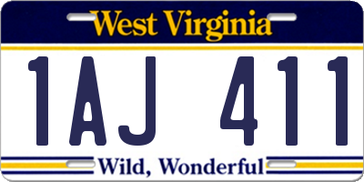 WV license plate 1AJ411
