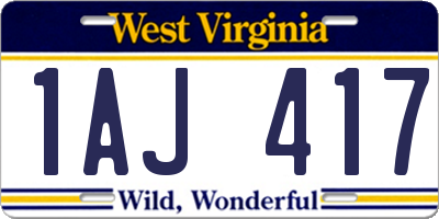 WV license plate 1AJ417