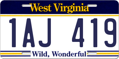 WV license plate 1AJ419