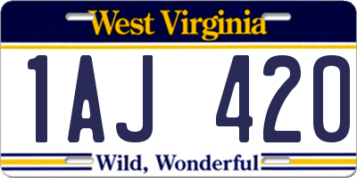 WV license plate 1AJ420