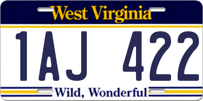 WV license plate 1AJ422