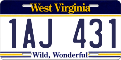 WV license plate 1AJ431