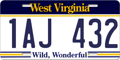 WV license plate 1AJ432