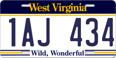 WV license plate 1AJ434