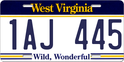 WV license plate 1AJ445