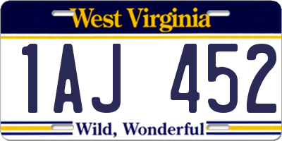 WV license plate 1AJ452
