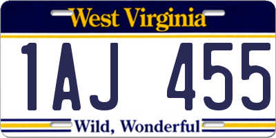 WV license plate 1AJ455