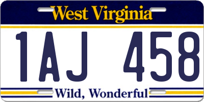 WV license plate 1AJ458