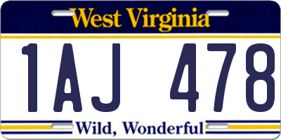 WV license plate 1AJ478