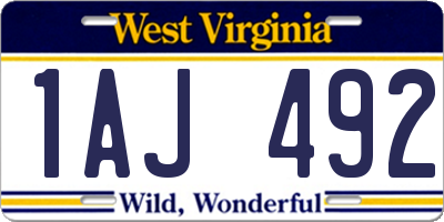 WV license plate 1AJ492