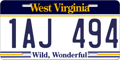 WV license plate 1AJ494