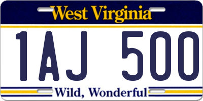 WV license plate 1AJ500