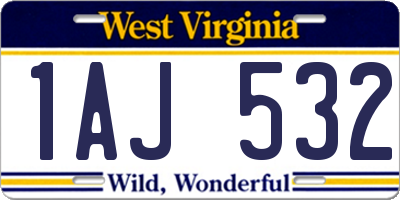 WV license plate 1AJ532