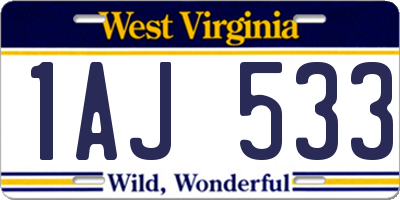 WV license plate 1AJ533