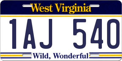 WV license plate 1AJ540