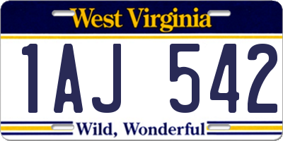 WV license plate 1AJ542