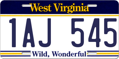 WV license plate 1AJ545