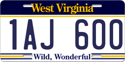 WV license plate 1AJ600