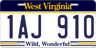 WV license plate 1AJ910