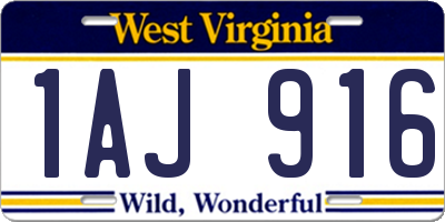 WV license plate 1AJ916