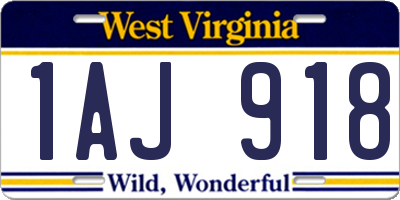 WV license plate 1AJ918