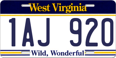 WV license plate 1AJ920