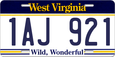 WV license plate 1AJ921