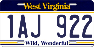 WV license plate 1AJ922