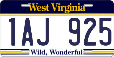 WV license plate 1AJ925