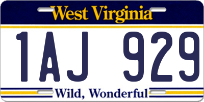 WV license plate 1AJ929