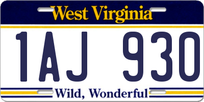 WV license plate 1AJ930