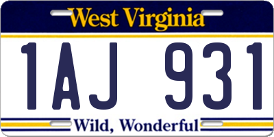 WV license plate 1AJ931