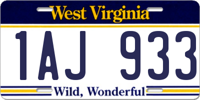 WV license plate 1AJ933
