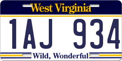 WV license plate 1AJ934