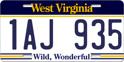 WV license plate 1AJ935